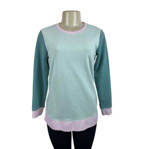 Lands’ End Women's Green Colorblock Long Sleeve Sweatshirt Sz XS/P - NWT